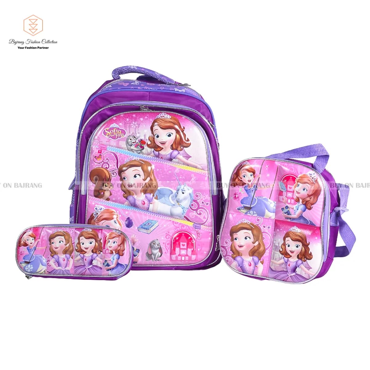 3 Piece Set Kids Travel Trolley On Wheels Children's Rolling School Backpack - Purple