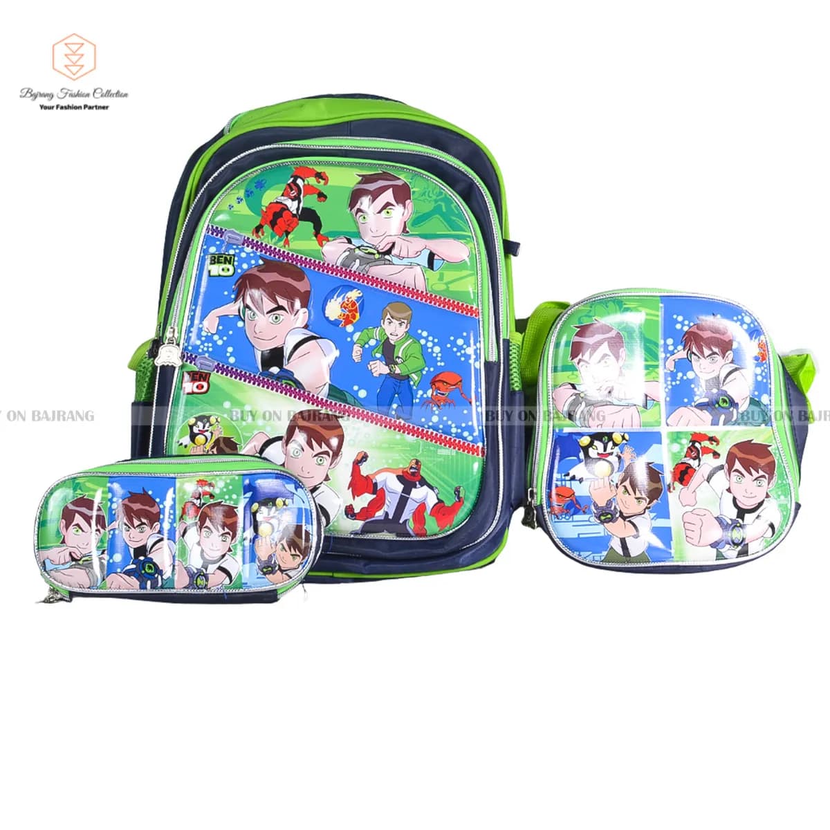 3 Piece Set Kids Travel Trolley On Wheels Children's Rolling School Backpack - Green