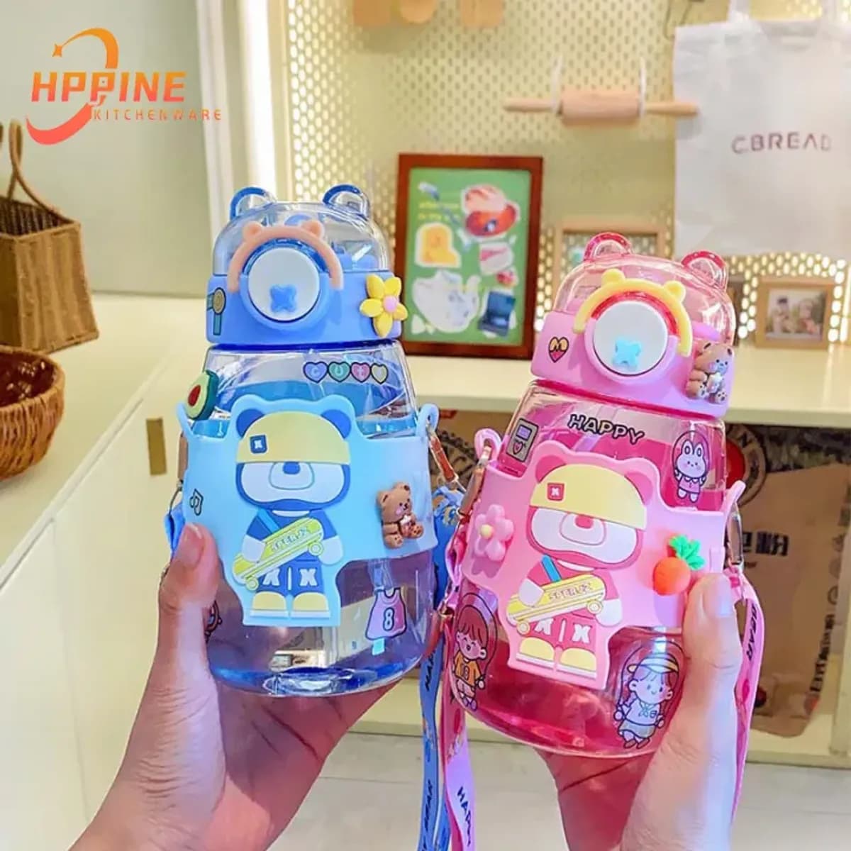 600ml Straw Cup Tumbler Cute Cartoon Water Bottle With Straw For Kids-(Multicolor)