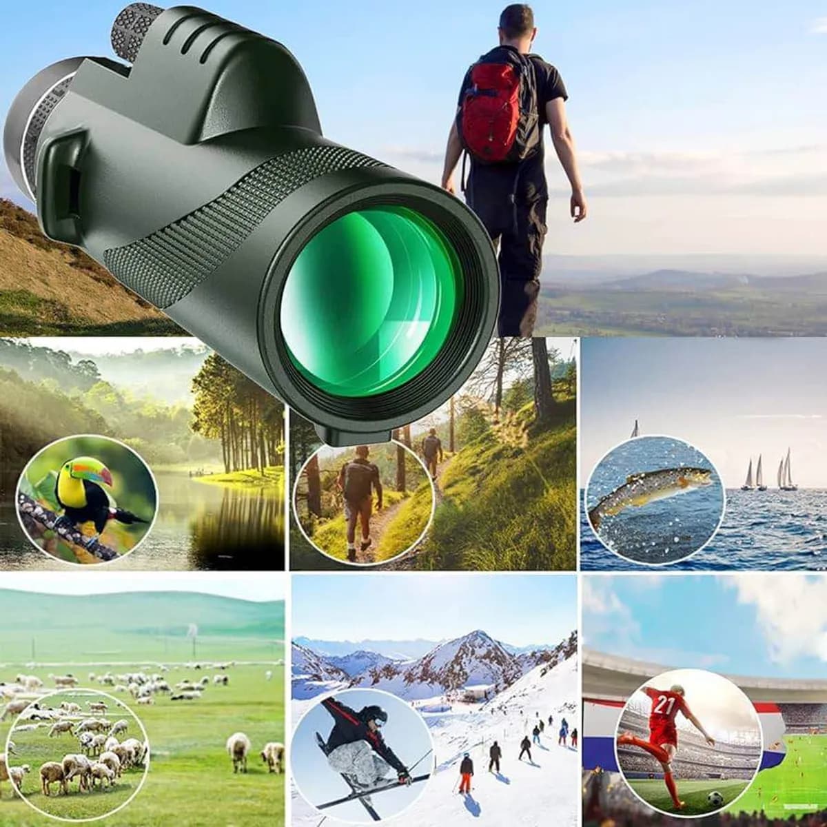 40X60 Monocular Telescope High-Power Low-Light-Vision - for Adults with Smartphone Holder-for Stargazing Bird Watching Hunting Hiking Camping Gifts for Man-(Multicolor)