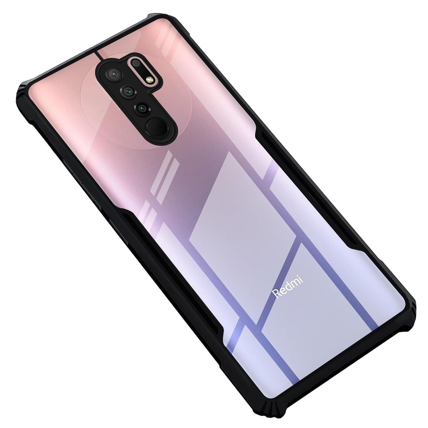 HybridShield Glass Case For Redmi 9, 9 Prime And POCO M2 – Black Bumper, Clear Back