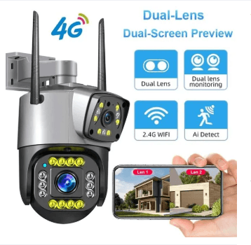 8 MP (4+4) Dual Lens 4G IP 1080P Full HD Outdoor Night Vision Smart CCTV With Two-Way Audio - Black