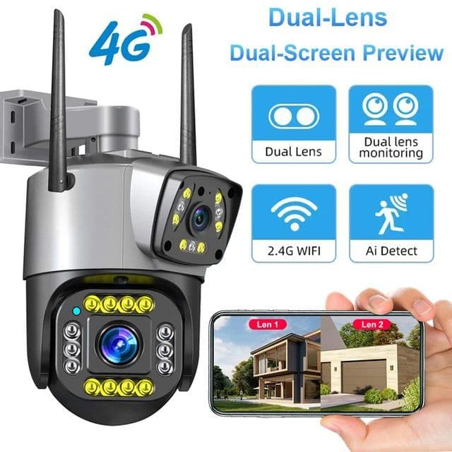 4+4 MP Dual Lens 4G IP 1080P Full HD Outdoor Night Vision Smart CCTV With Two-Way Audio Camera