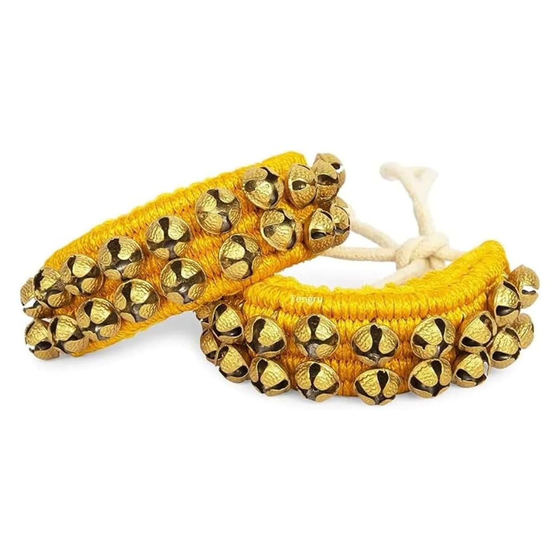 Yellow Pads Ghungroo Pair 2 Lines Of Brass Bells Mounted On Ghangru
