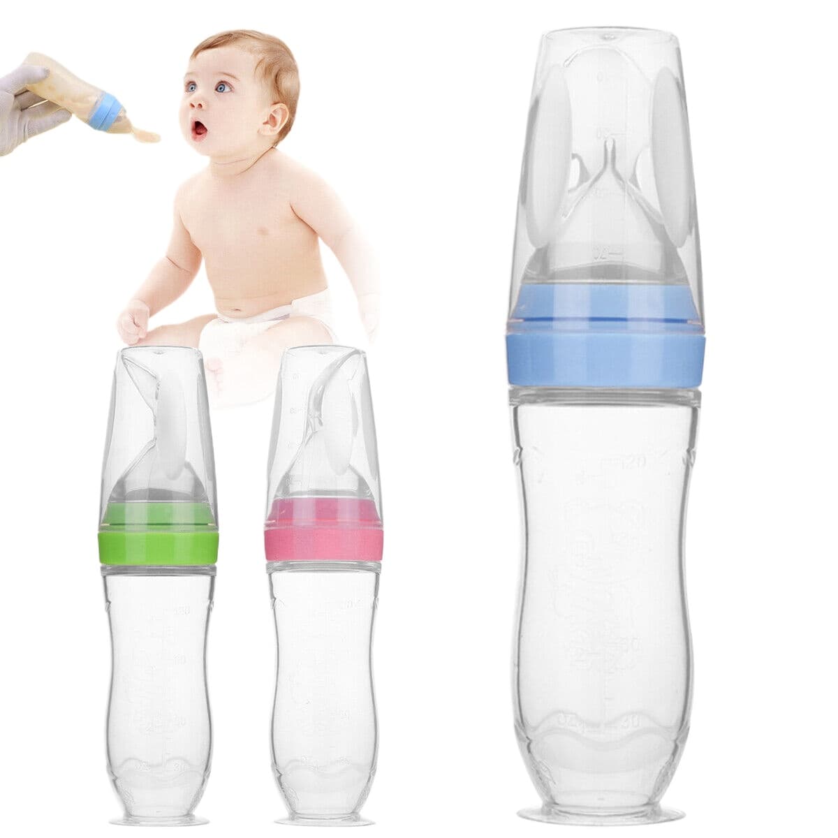120ml BPA-Free Silicone Baby Food Feeder with Spoon & Suction Base