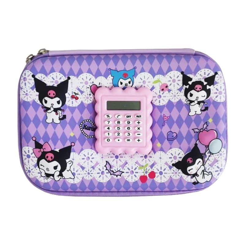 Kuromi 3D Pencil Case With Calculator - Multicolor