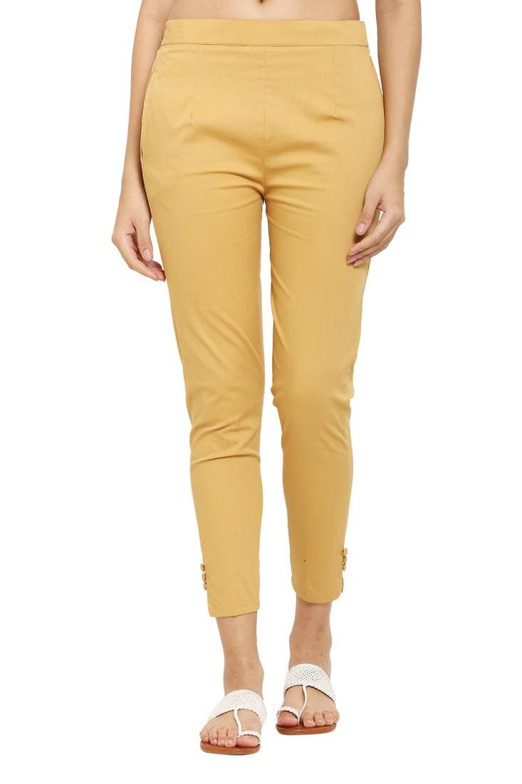 Skin Color Stretchable Cotton Fabric Pencil Pant For Women Leggings - Yellow ( Free Size)