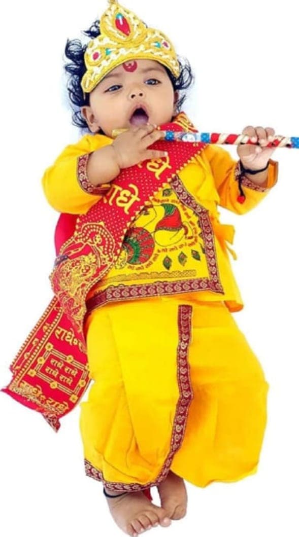 Krishna Dress With Free Shingar Set - Yellow ( 0-5 Years)