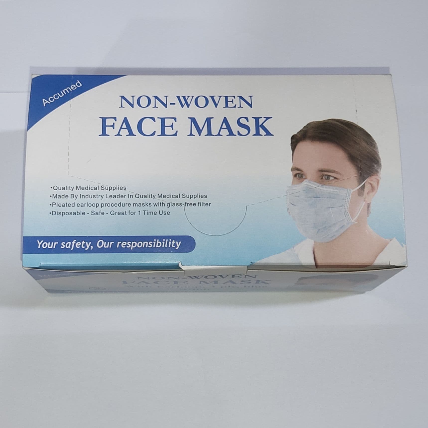 Accumed Non Woven Face Mask 250 pcs - Blue (Pack of 5)