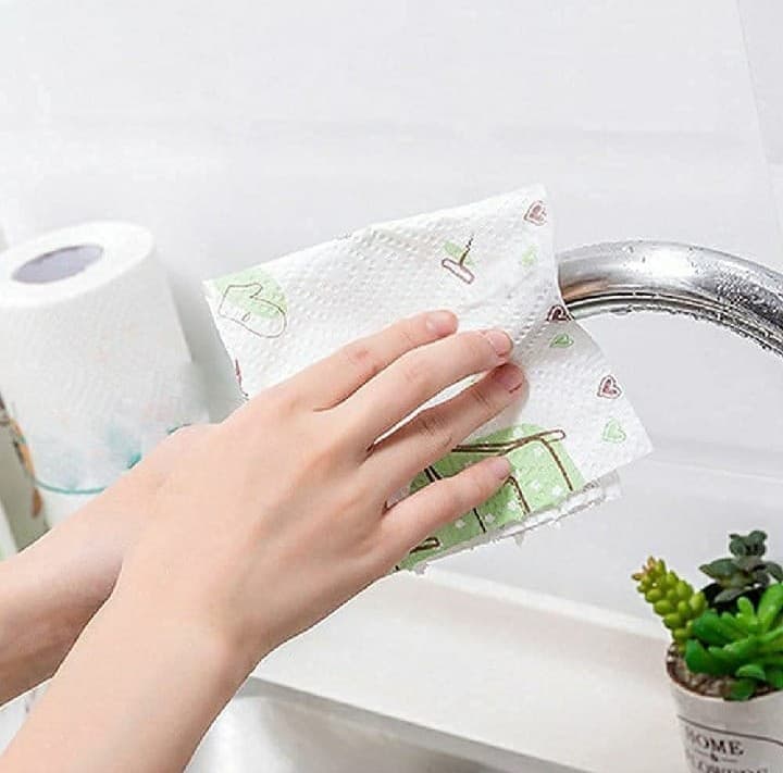 Non-Woven Reusable And Washable Kitchen Printed Tissue Roll - Multicolor