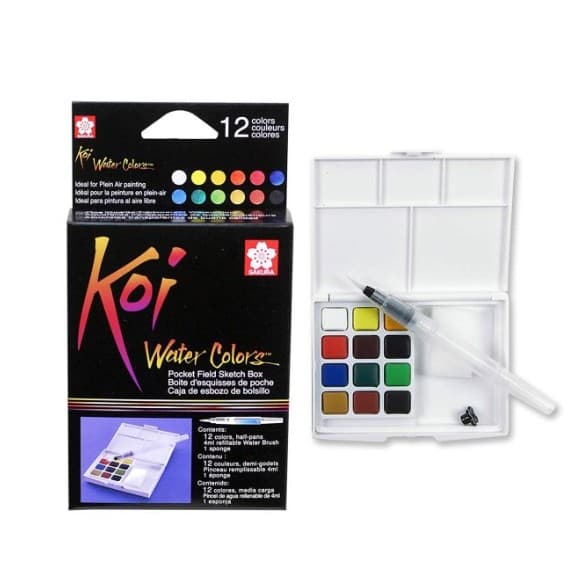 Sakura Koi 12-Color Watercolor Set With Brush - Multicolor (Full Set)