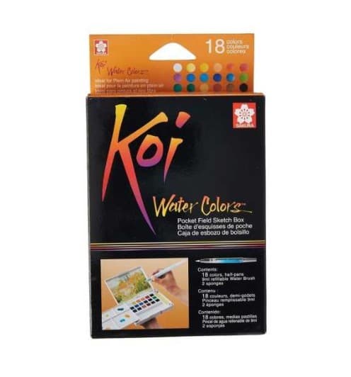 Sakura Koi 18-Color Pocket Watercolor Set With Long Brush - Multicolro (Full Set)