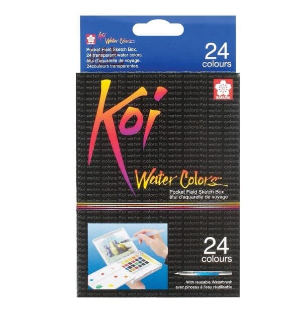 Sakura Koi 24-Color Pocket Watercolor Set With Long Brush - Multicolor Full Set