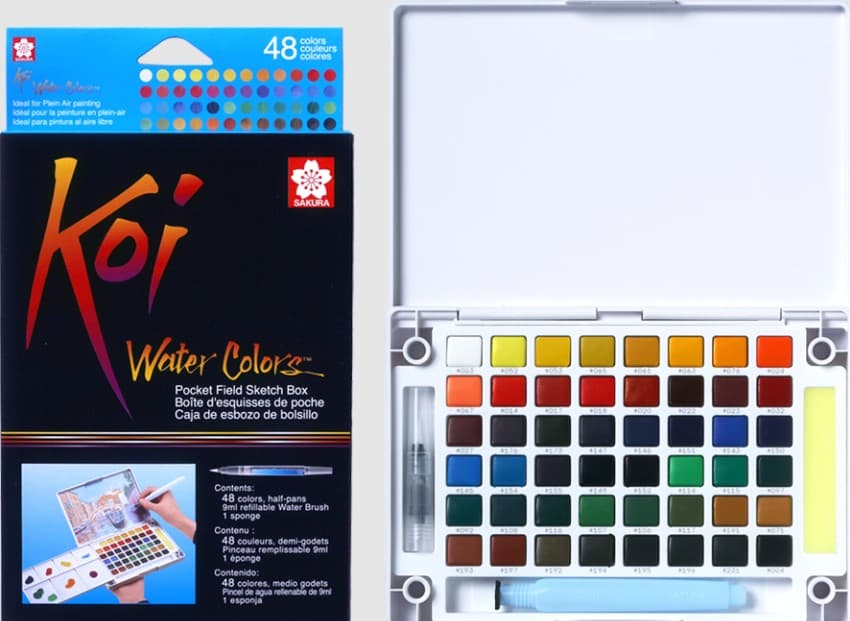 Sakura Koi 48-Color Pocket Watercolor Set With Long Brush - Multicolor (Full Set)