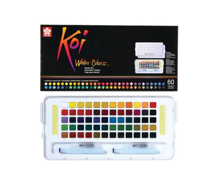 Sakura Koi 60-Color Pocket Watercolor Set With Long Brush - Multicolor (Full Set)