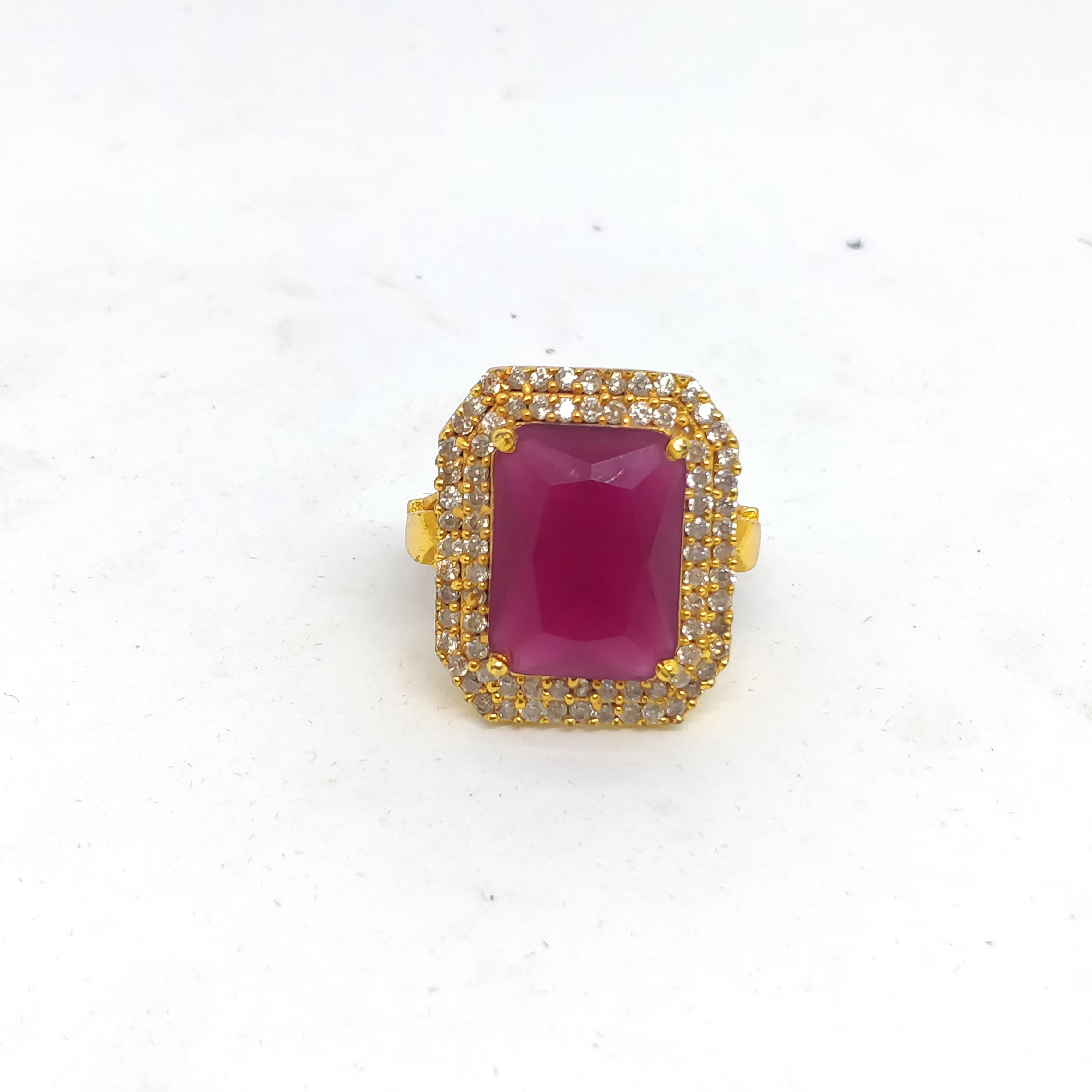 Gold Plated Pink Stone Ring For Women