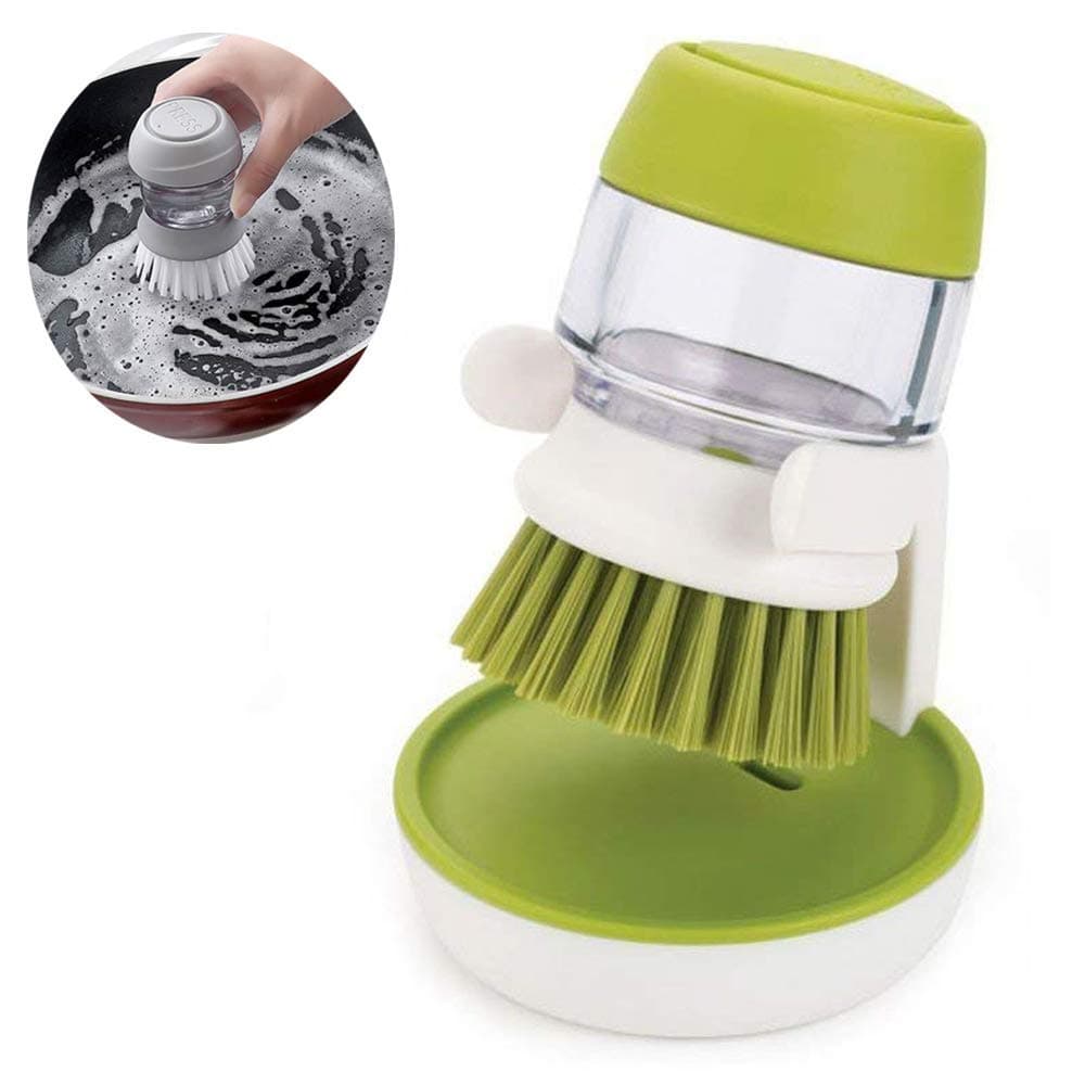 Booster Palm Scrub Dish Brush with Washing Up Liquid Soap Dispenser Storage Stand