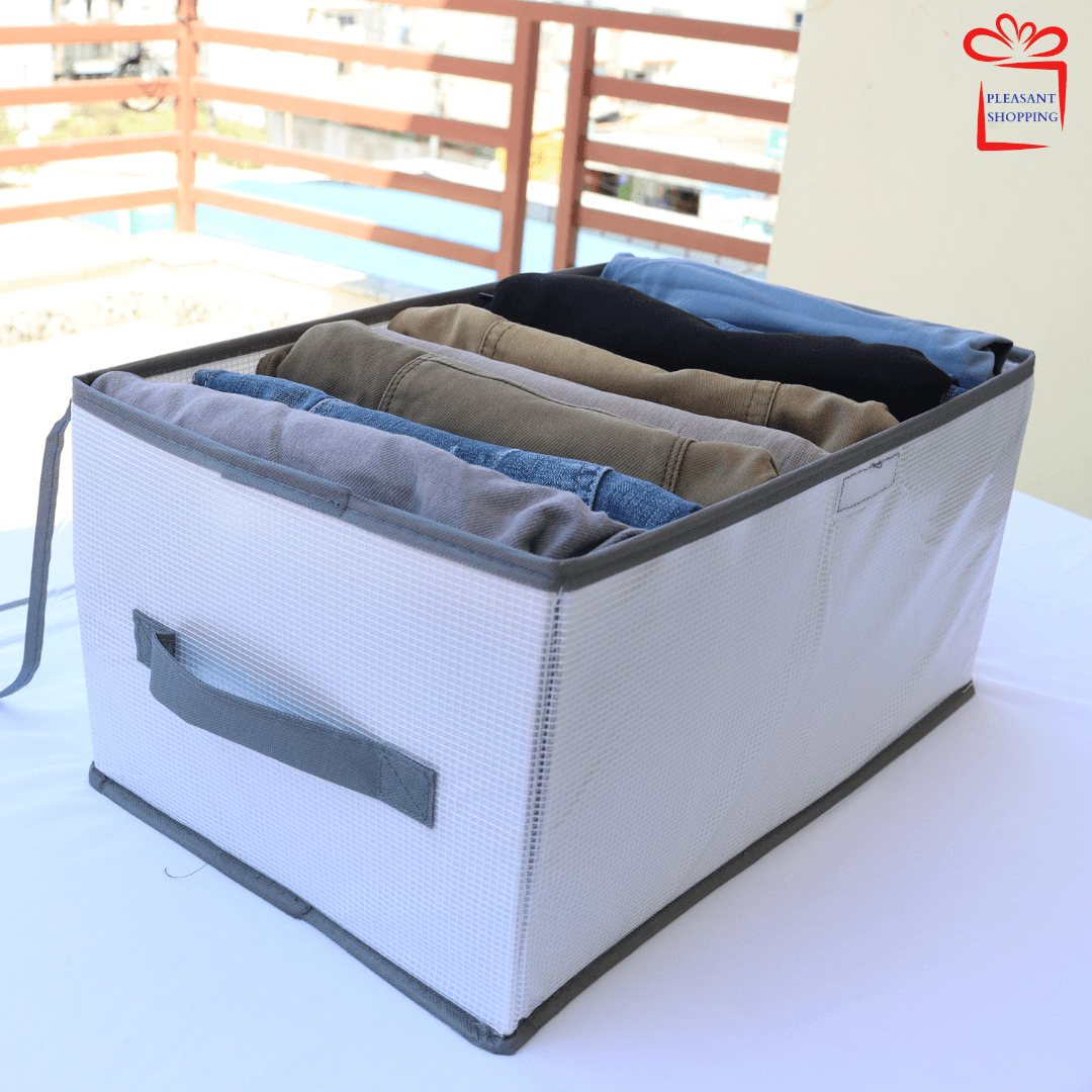 8-Grid Folding Cloth Storage Box with Lid, Divided Wardrobe Drawer Organizer Cabinet for Easy Clothes Storage