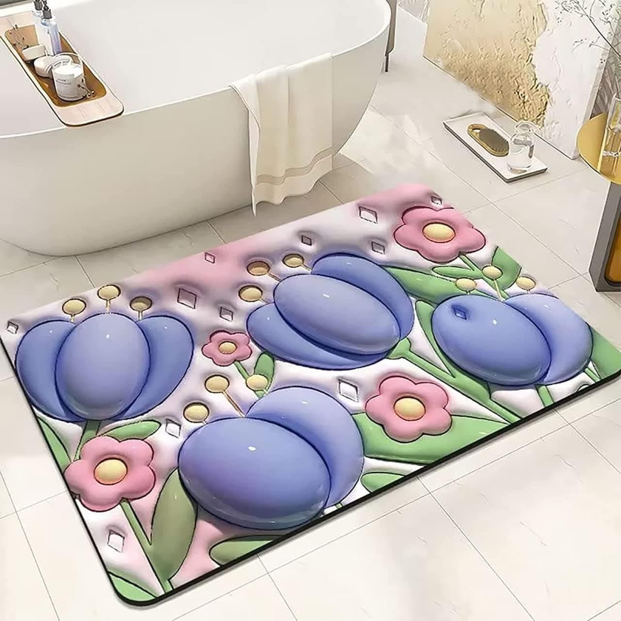 3D Anti-Slip Door Mat – Quick-Dry Water-Absorbing Rubber Floor Mat for Bathroom, Kitchen, Living Room & Office (Rectangle) - Multicolor