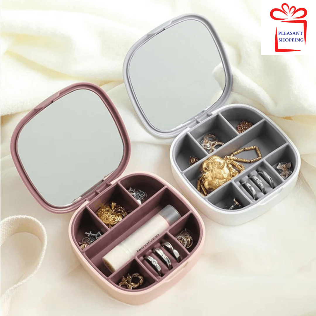 Mini Jewelry Box with Mirror – Portable ABS Storage Case for Rings, Earrings & Accessories for Women