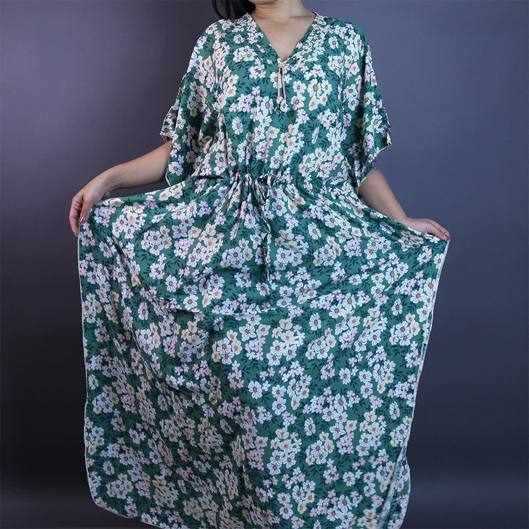 Women’s Printed Cotton Kaftan Nighty – Loose Comfortable Sleepwear - Free Size