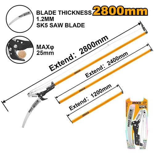 Ingco New Heps25281 Extendable Pole Saw Pruner - Multicolor
