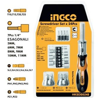 Ingco 24Pc Screwdriver Set Hksdb0248 - Multicolor