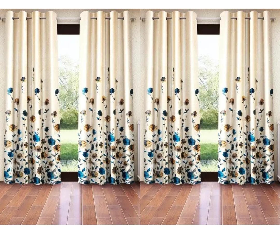 2-Piece Floral Eyelet Window Curtains – Solid Polyester- 7 Feet