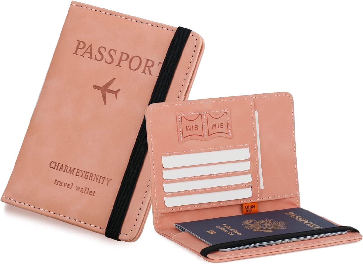 RFID Blocking PU Leather Passport & Travel Document Holder Case - Blush Pink