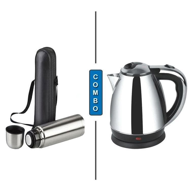 Stainless Steel Thermos Bottle 0.5L & 2L Electric Kettle Set - White