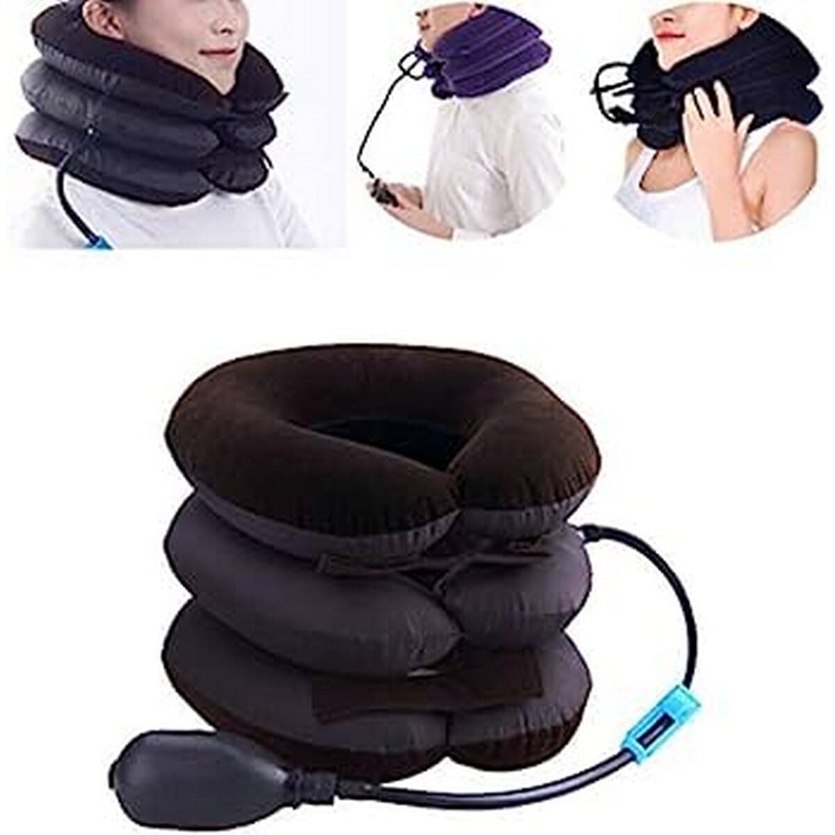 Inflatable U-Shaped Neck Pillow and Air Traction Massager for Therapy