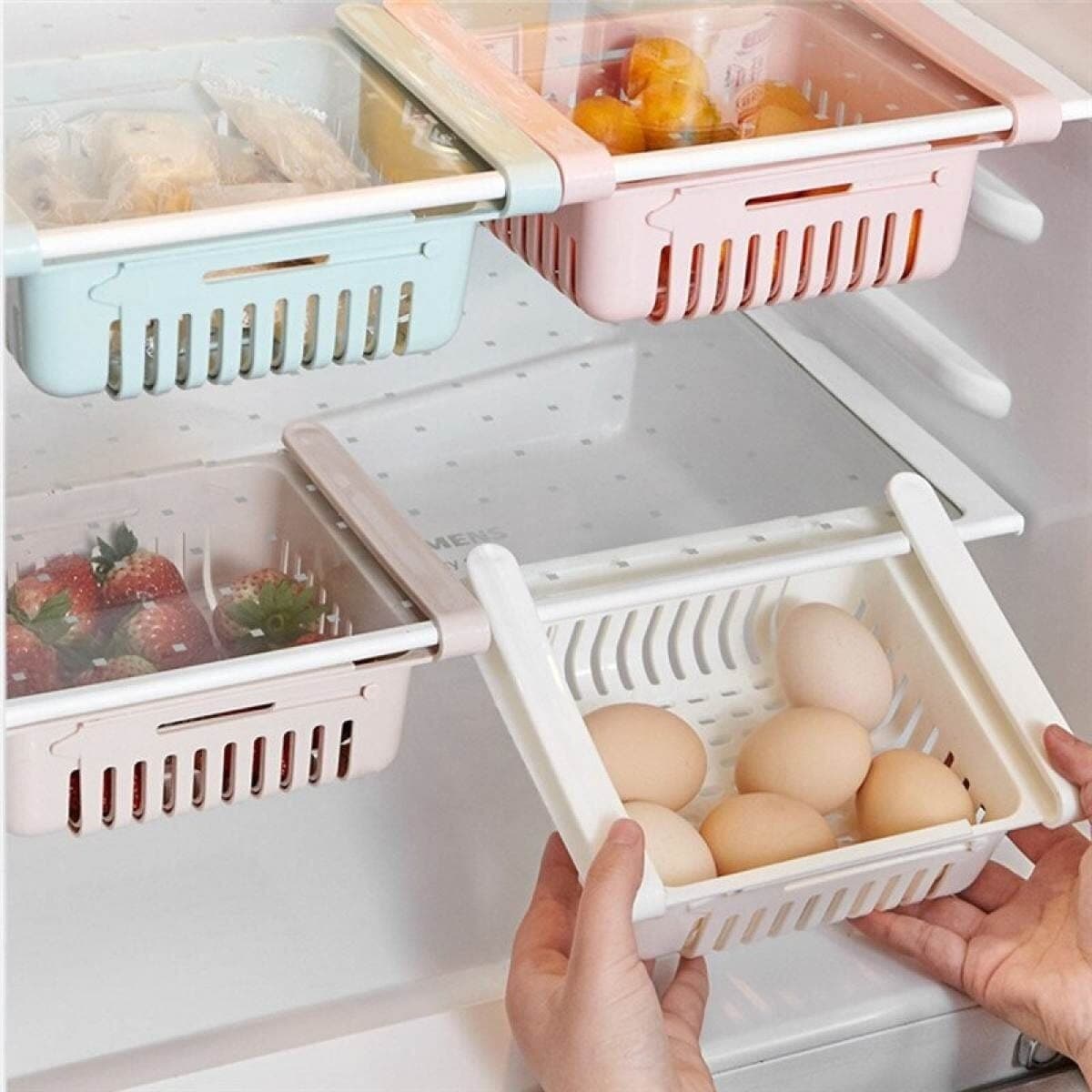 2-Piece Adjustable Stretchable Refrigerator Organizer with Drainage Holes - Multicolor