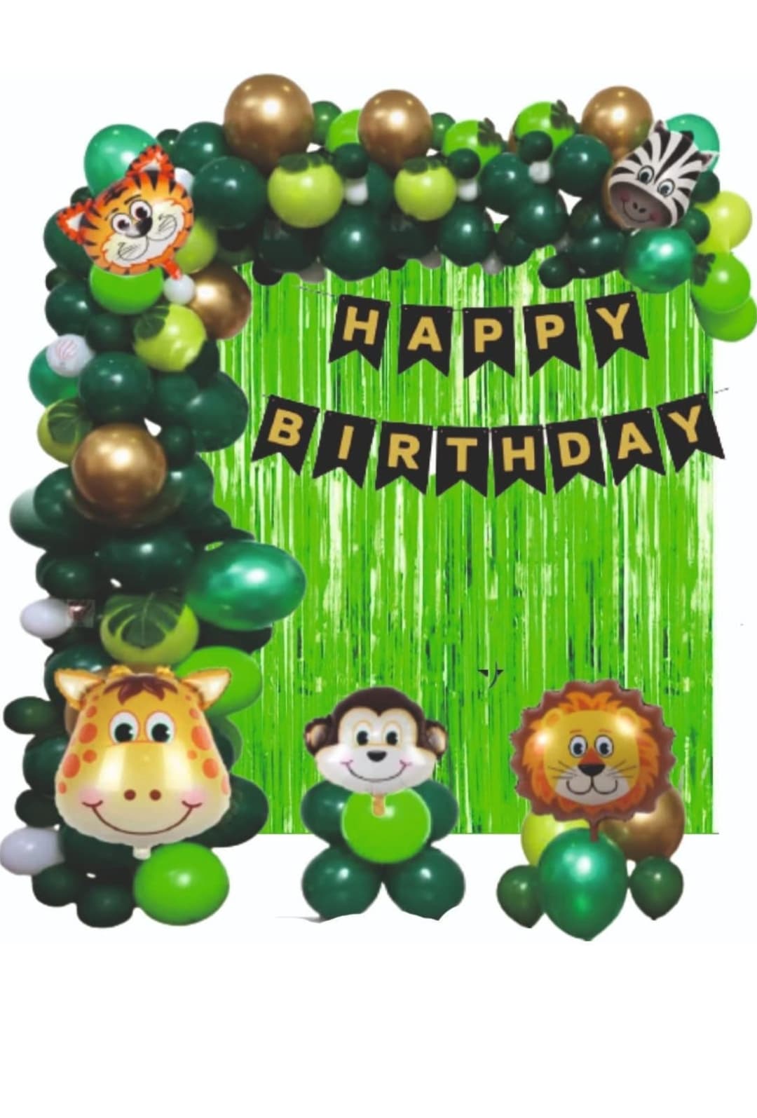 Jungle Animal Forest Theme Birthday Decoration Kit for Boys – 50 Pcs Combo with Jungle Theme Cardstock Party Decorations - Green