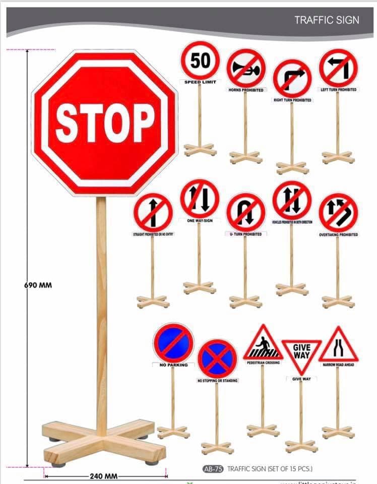 Traffic Sign Wooden Stand Educational Teaching Symbols Set