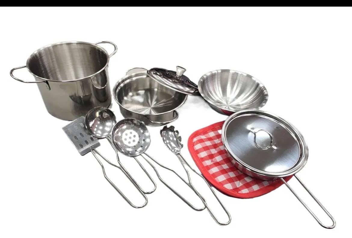 Kitchen Play Set Stainless Steel Utensils Metallic Cooking Toy - Multicolor