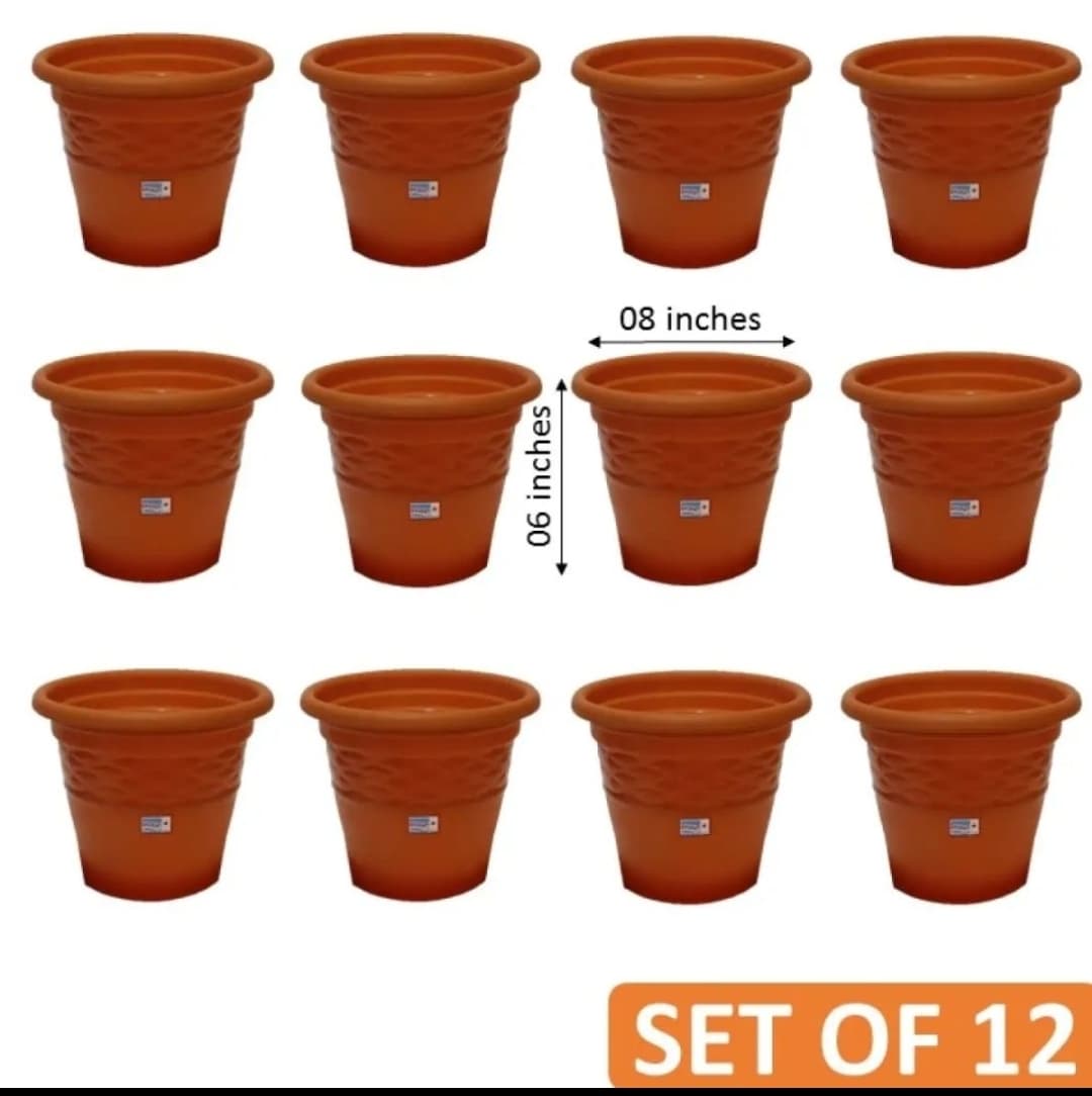 8 Inch Flower Pot Set Of 12 Without Plate Garden Support - Brown