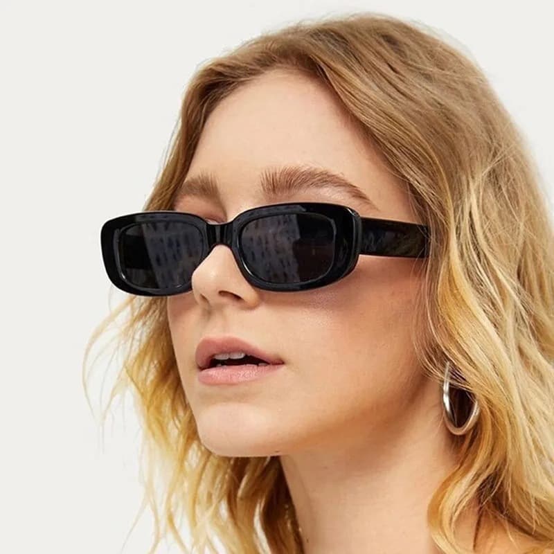 Black Retro Rectangular Sunglasses Women Fashion Casual Wear - Black