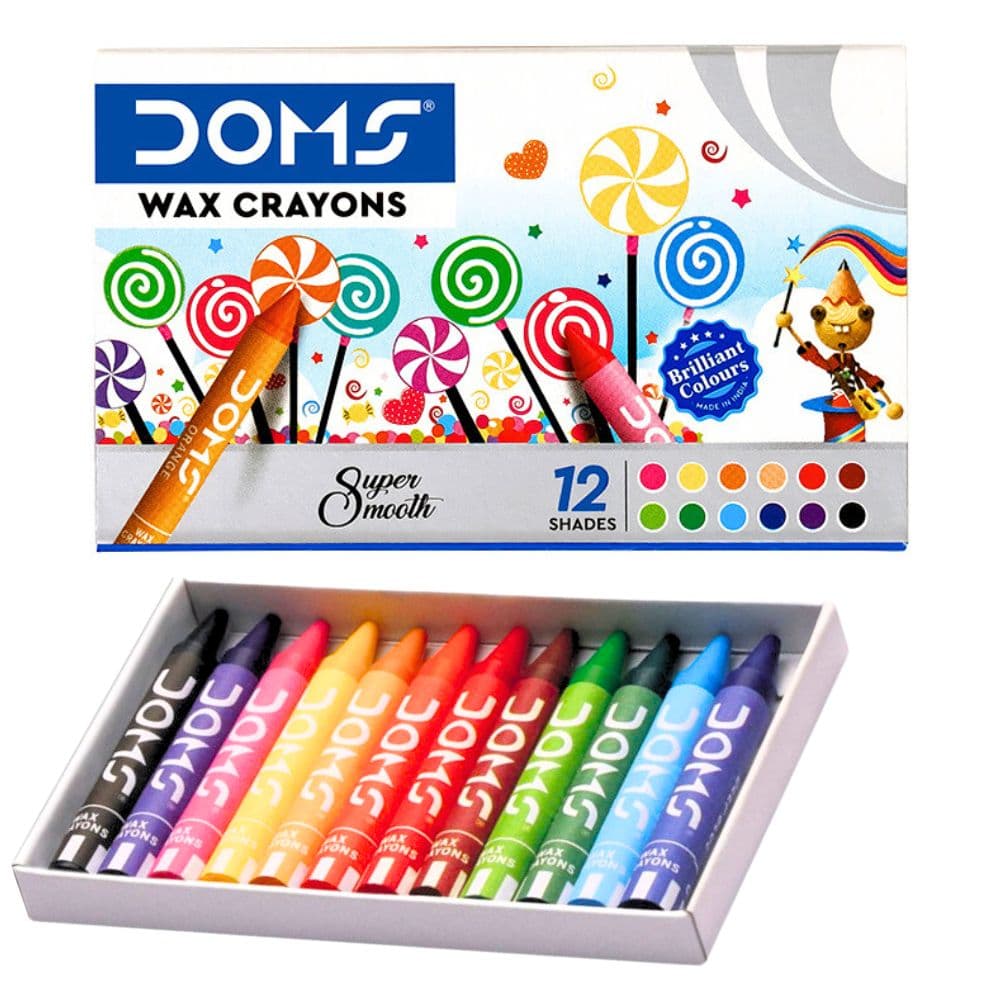 Doms Spectrum Wax Crayon Set - 12 Vibrant Shades - Super Smooth (Set Of 5 pcs)
