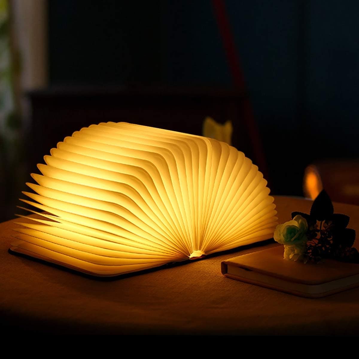 Wooden Folding Book LED Light Warm Yellow Lamp