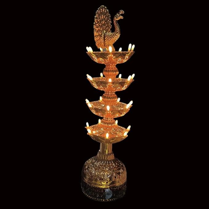 4 Layer Electric Diya Deepak Light Pooja Diya LED Light Mandir Diya for Home Temple Decor Electric Diya - Multicolor