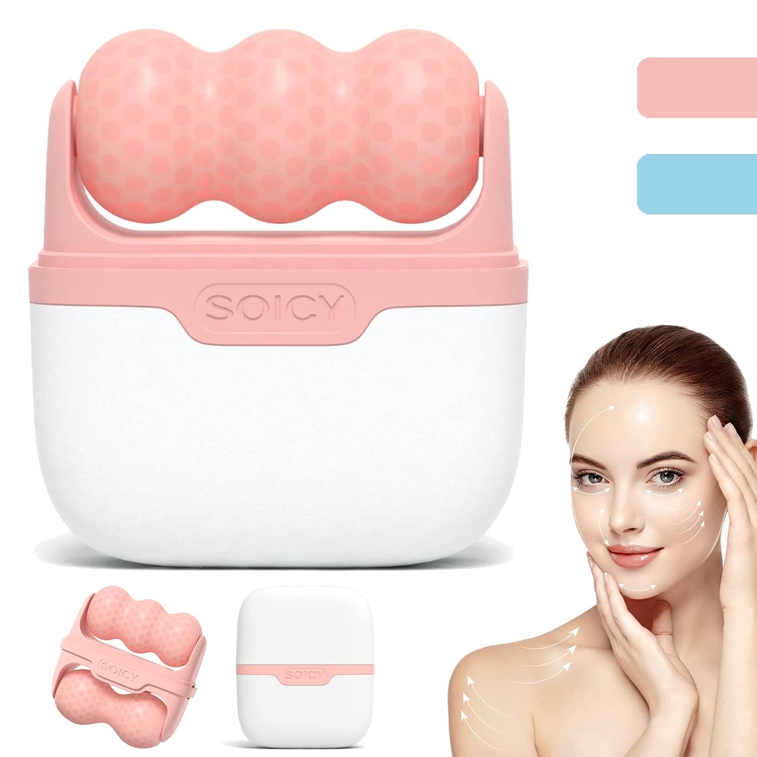 Ice Roller For Face And Eyes - 2 Roller Facial Skin Care Tools Cold Face Ice Roller Massager To Relief Puffiness, Migraine Pain, Wrinkle. Women S Gift (2-In-1 Blue)