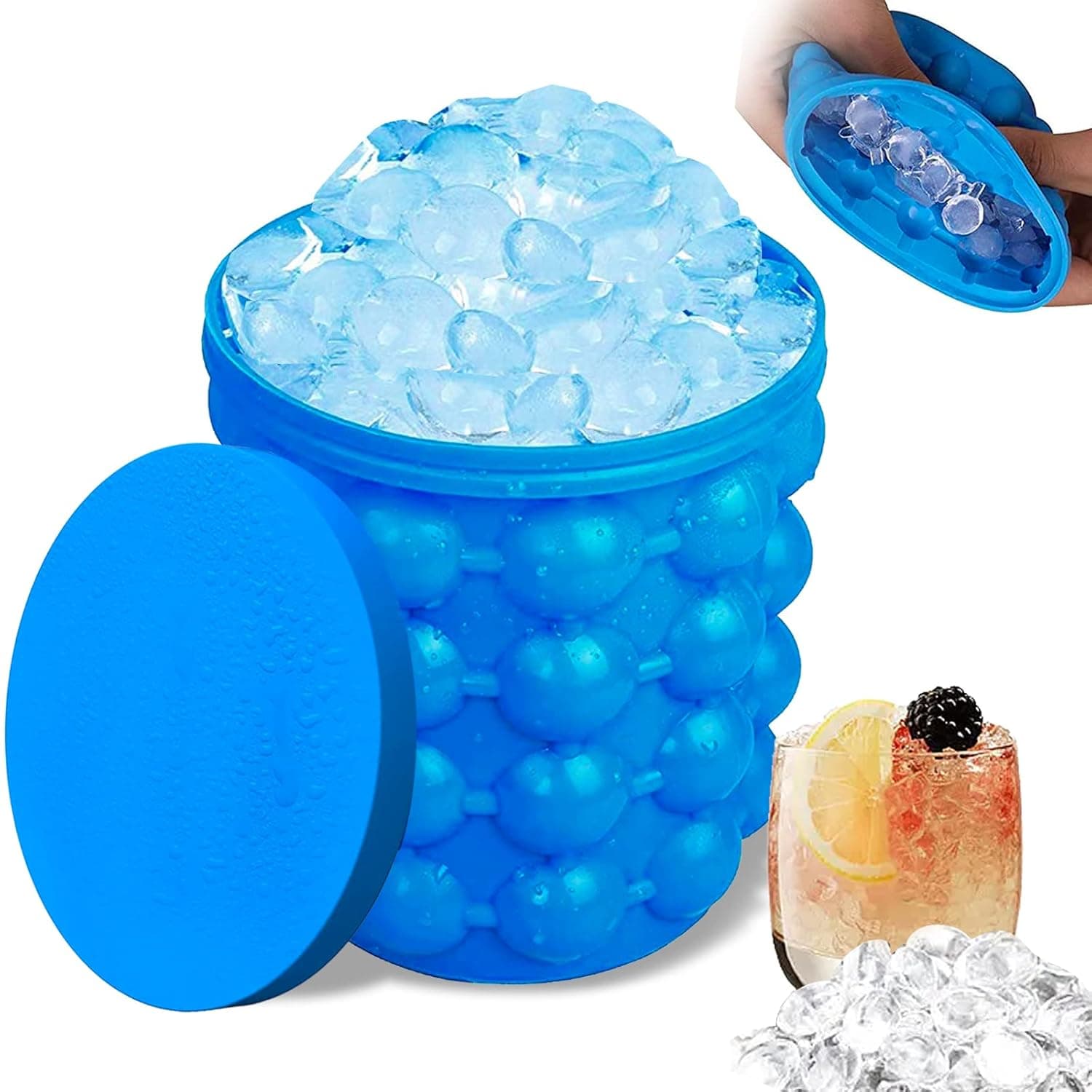 Large Silicone Ice Cube Tray And Ice Bucket Mold - Multicolor