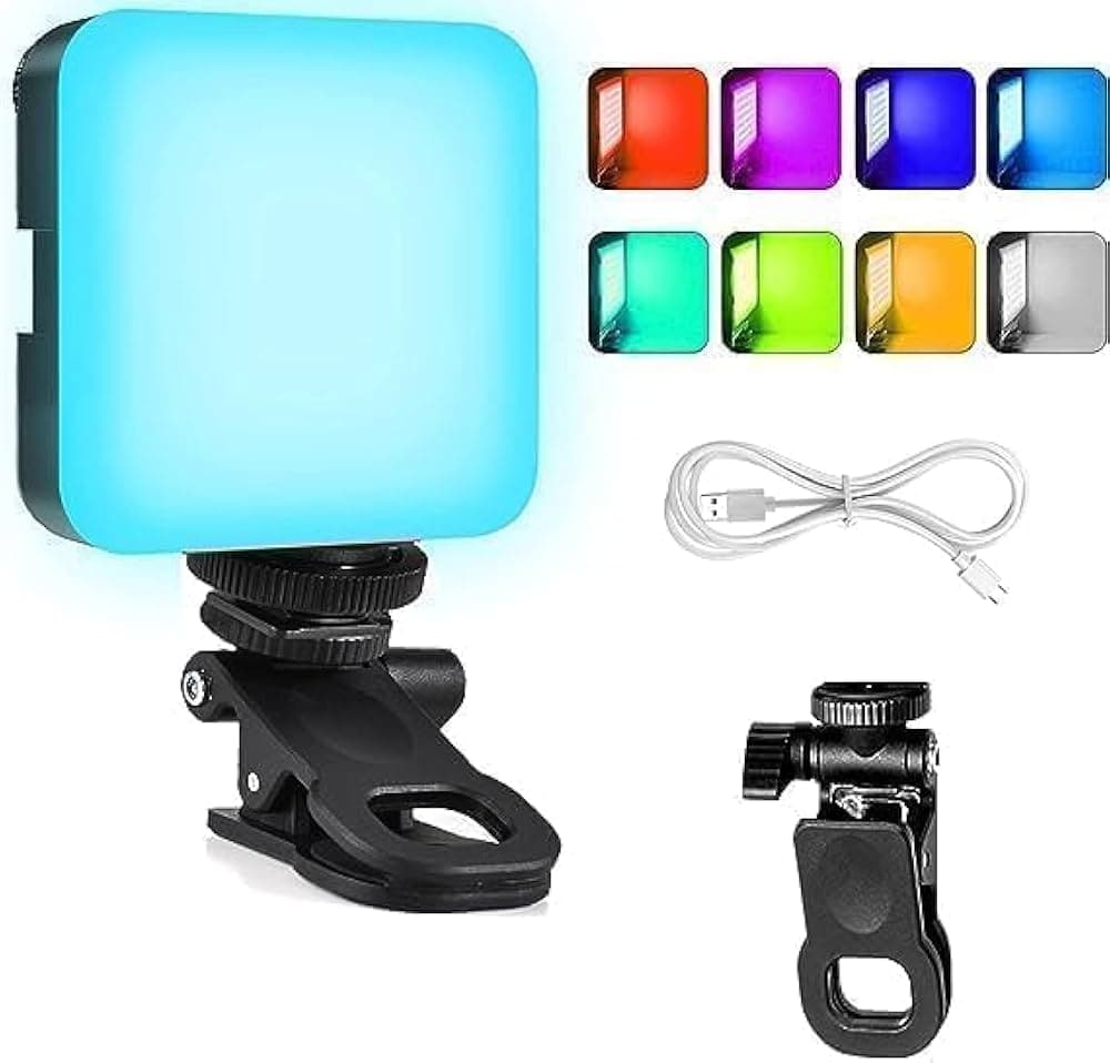 RGB LED Video Light with Clip Dimmable Rechargeable Camera & Laptop Light