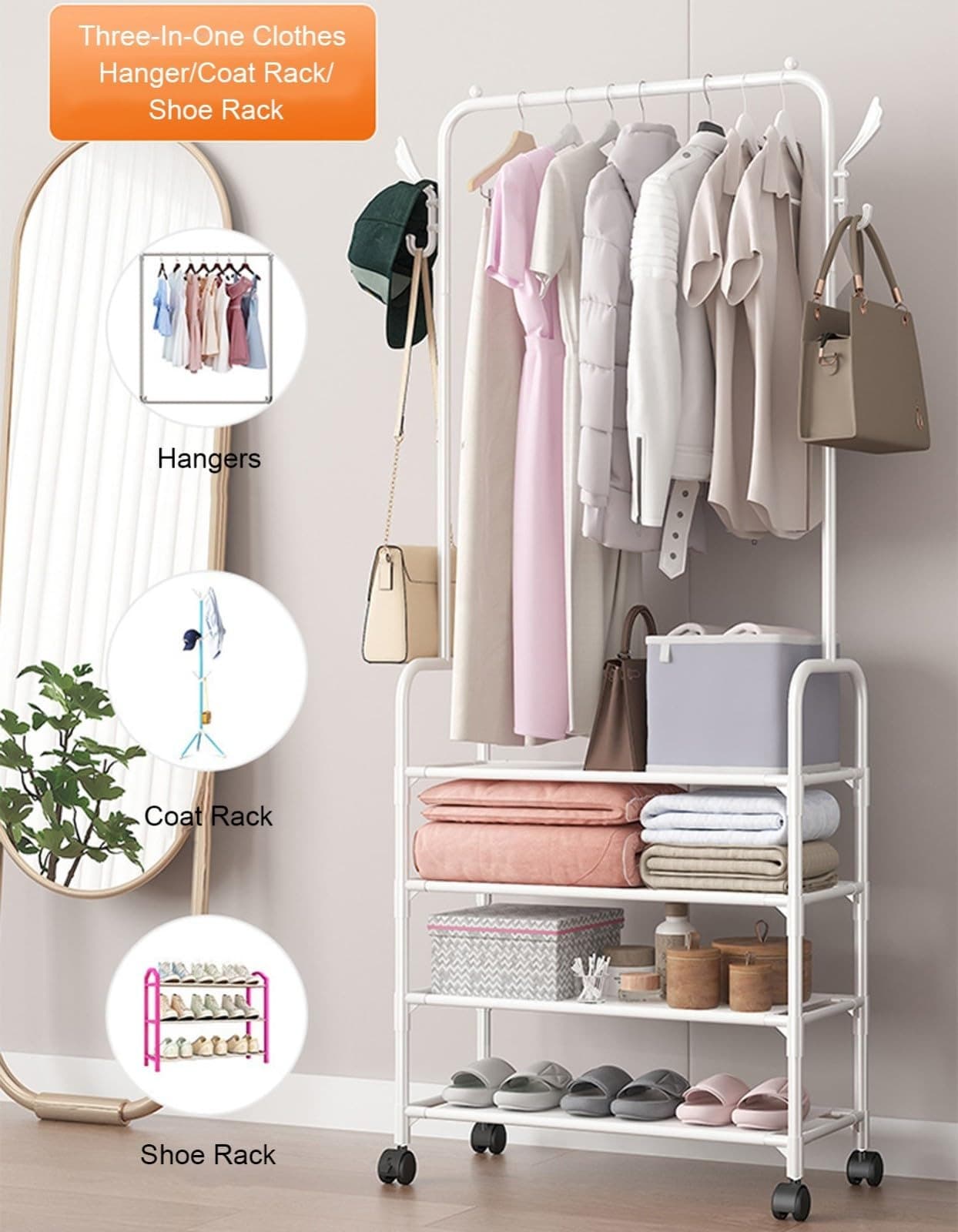 Multifunctional Freestanding Clothes Rack – Living Room Coat & Shoe Hanger, Customizable Furniture Organizer - Multicolor