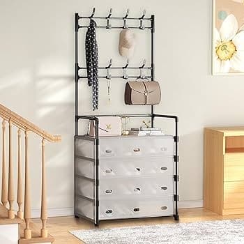 5-Layer Multi-Functional Coat Hanger with Shoe Rack – Floor-Standing Clothes & Shoe Storage for Home (Black)