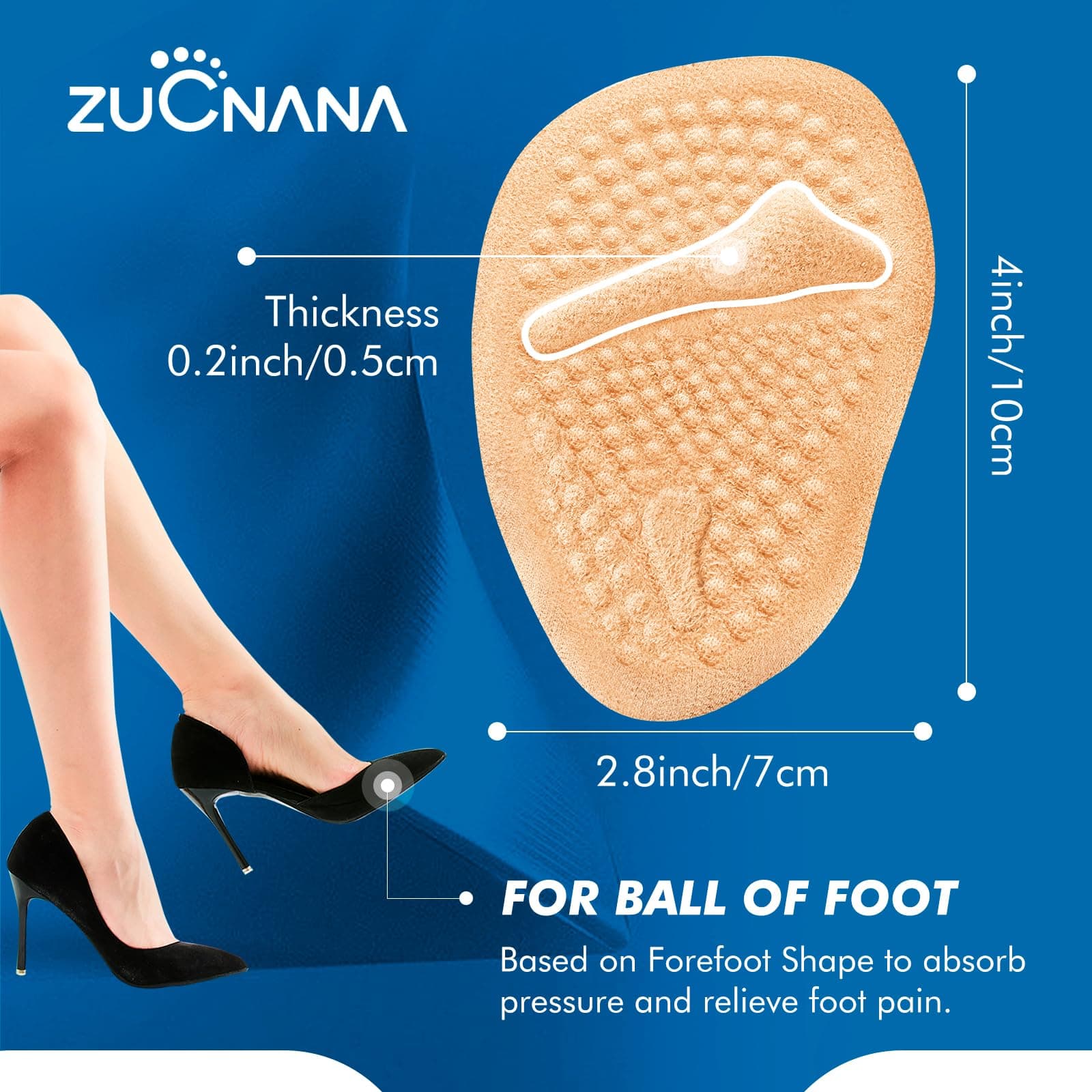 Women’s High Heel Foot Care Insoles Pain Relief Forefoot Pads - Brown