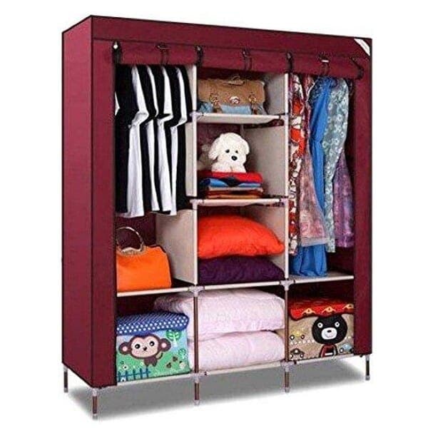3 Layer Foldable Fabric Wardrobe Storage Organizer Rack - Multicolor