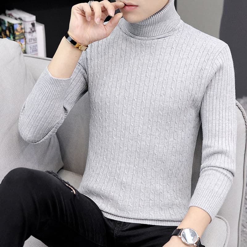 Grey High Neck Sweater For Men