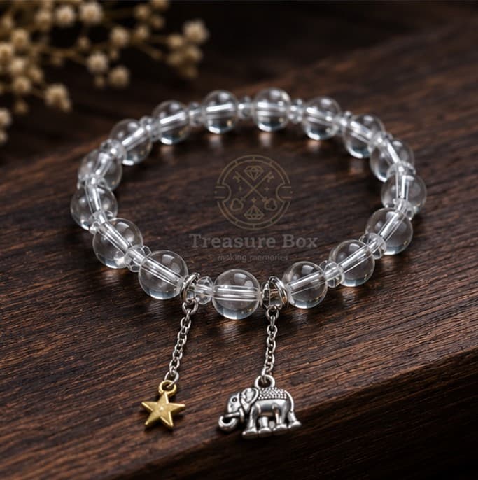 Crystal Glow Bead With Elephant & Star Charm Bracelet For Women By Treasure Box Nepal