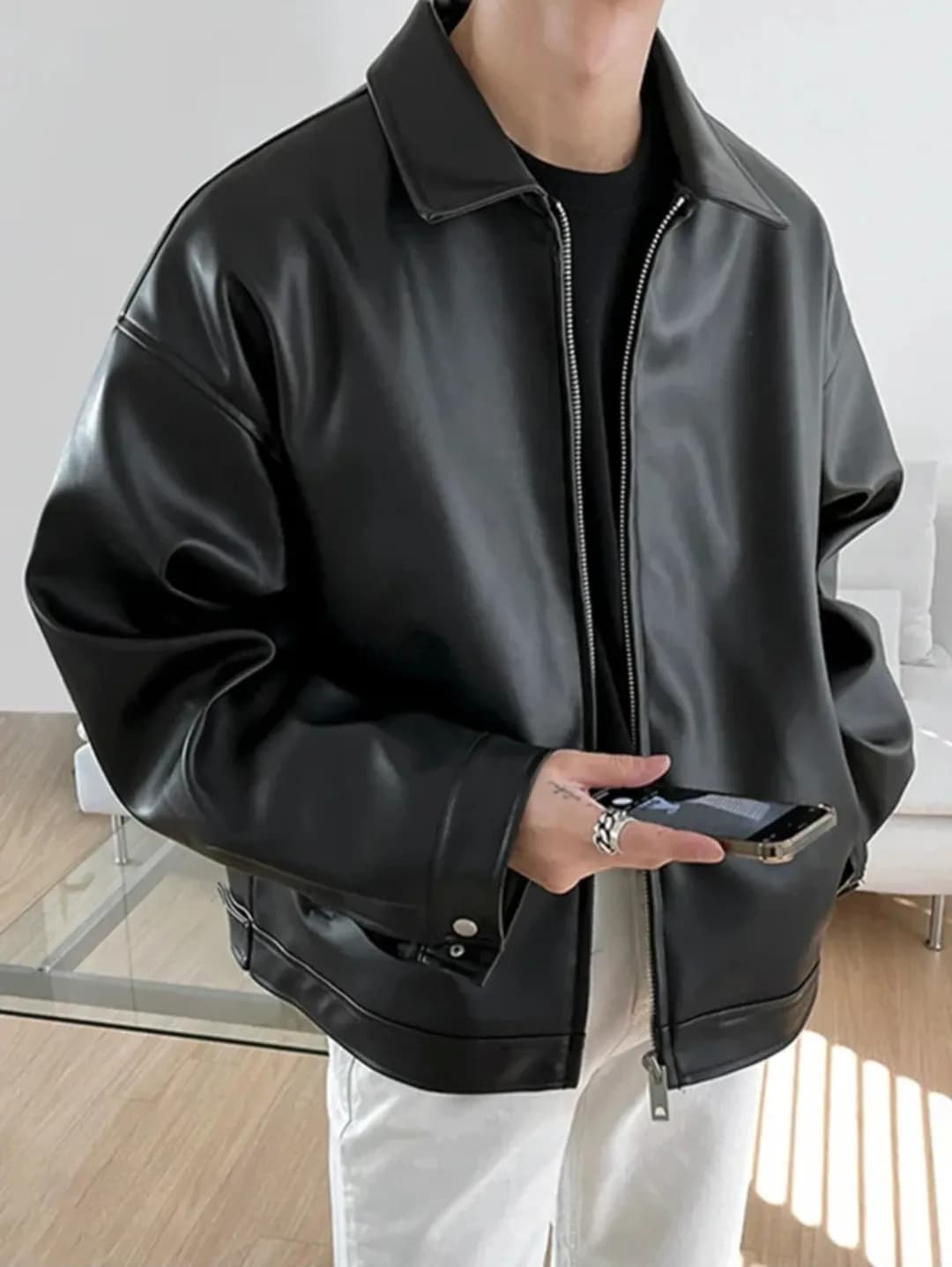 Vintage Loose Fit Raxzen Korean Black Color Jacket For Men - Free Size